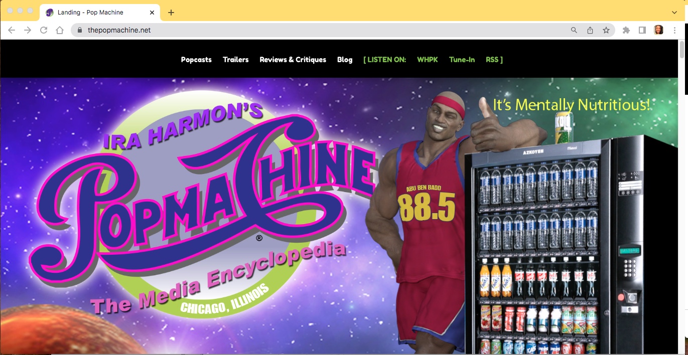 A snapshot of Ira Harmon's Pop Machine radio-podcast-media website. 